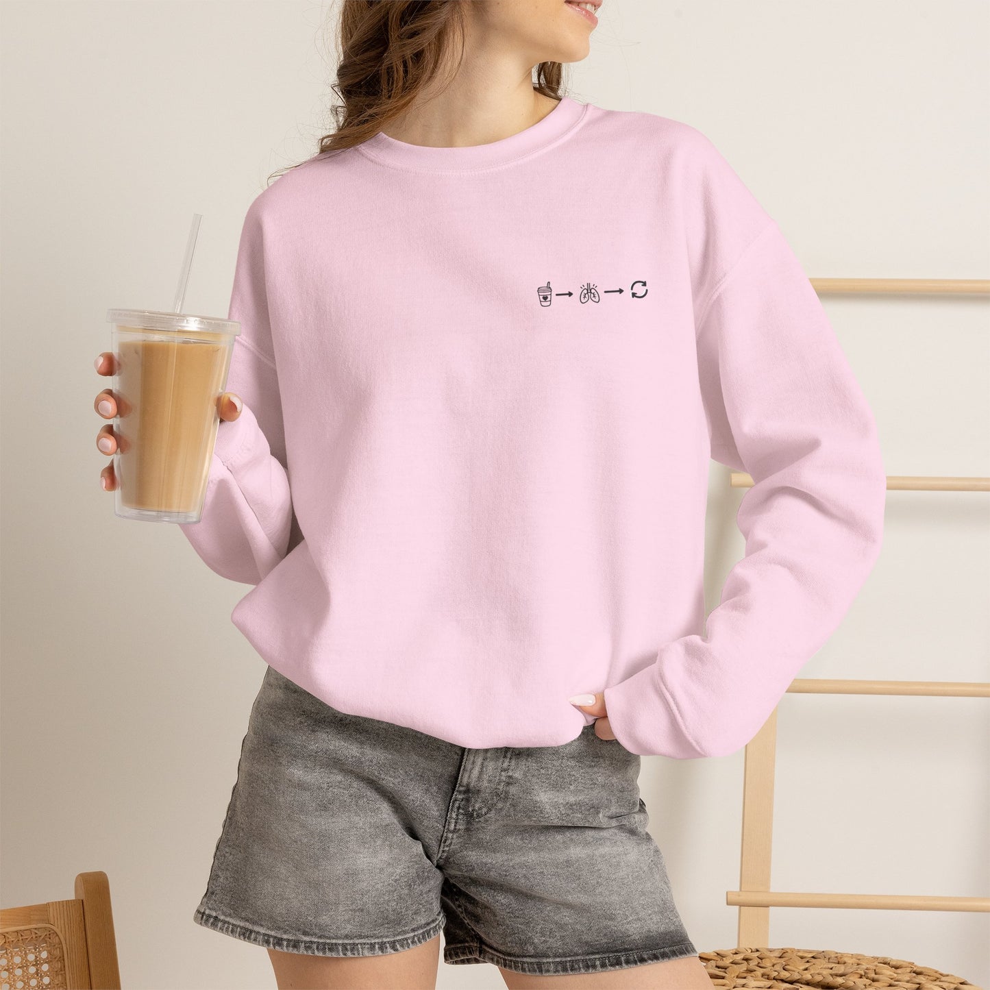 Minimal "Sip • Breathe • Repeat" Crewneck Sweatshirt — Calm, Neurodivergent-Friendly