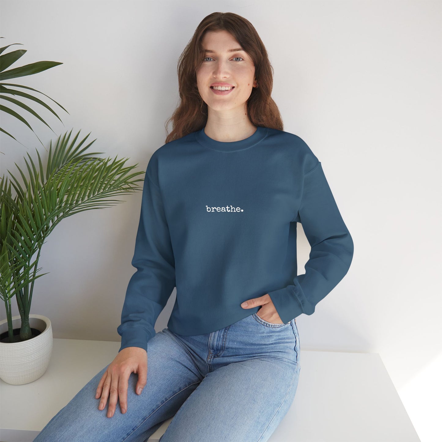 Minimal 'breathe.' Crewneck Sweatshirt — Relaxed Everyday Pullover