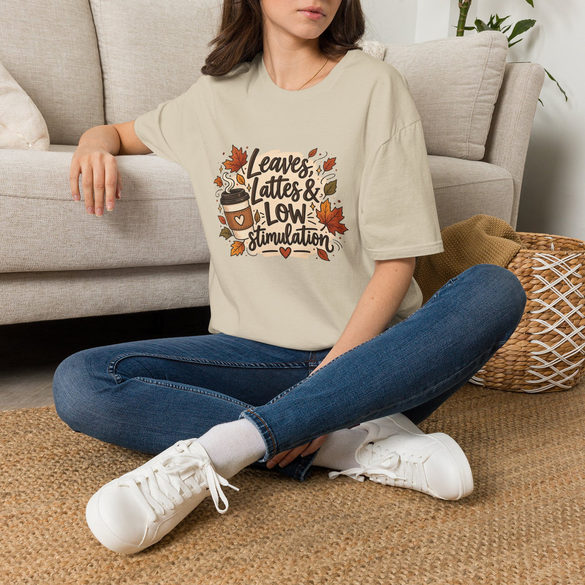 Fall Graphic Tee — "Leaves, Lattes & Low Stimulation" Cozy Autumn T-Shirt