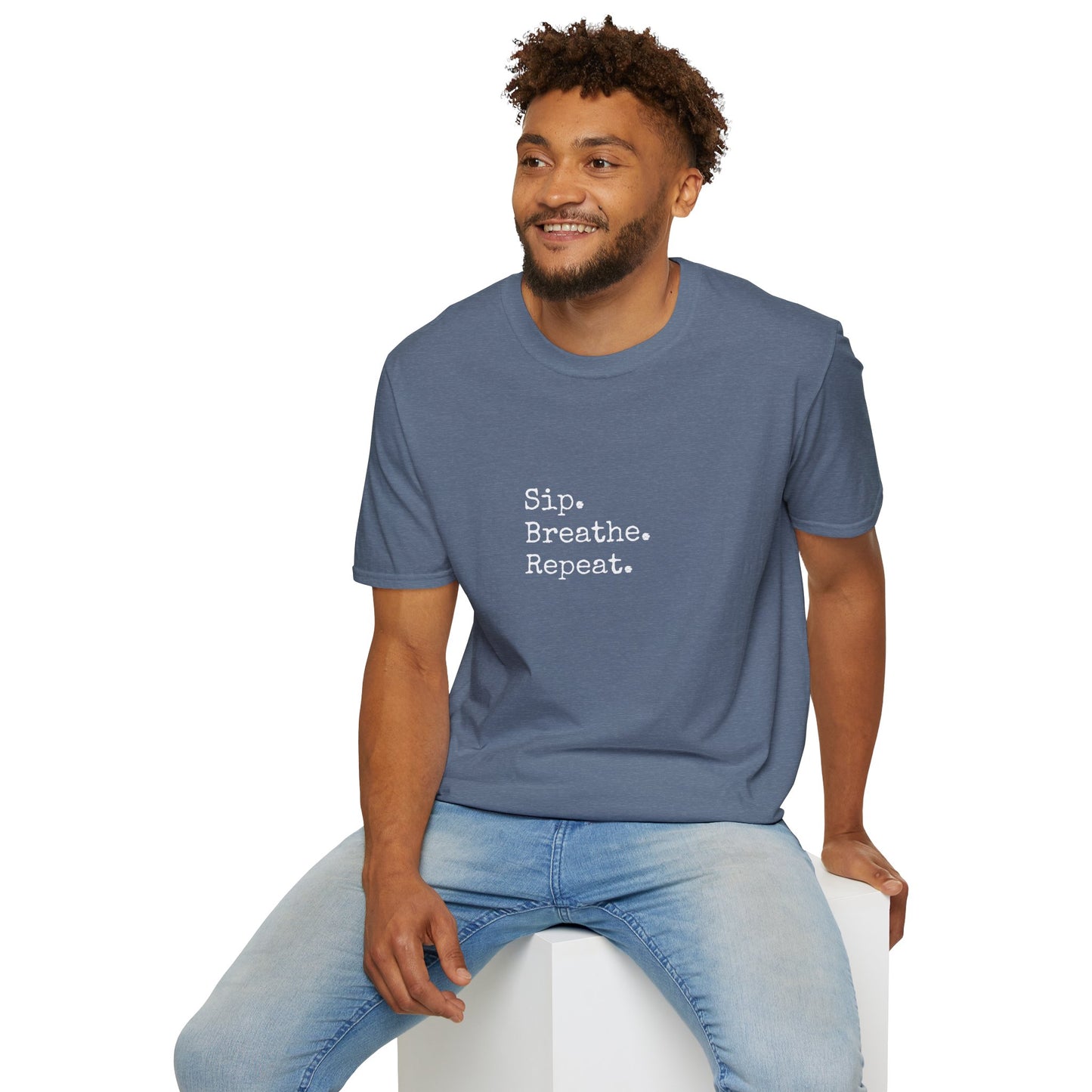 Sip. Breathe. Repeat. T-Shirt — Relaxed Minimalist Self-Care Tee