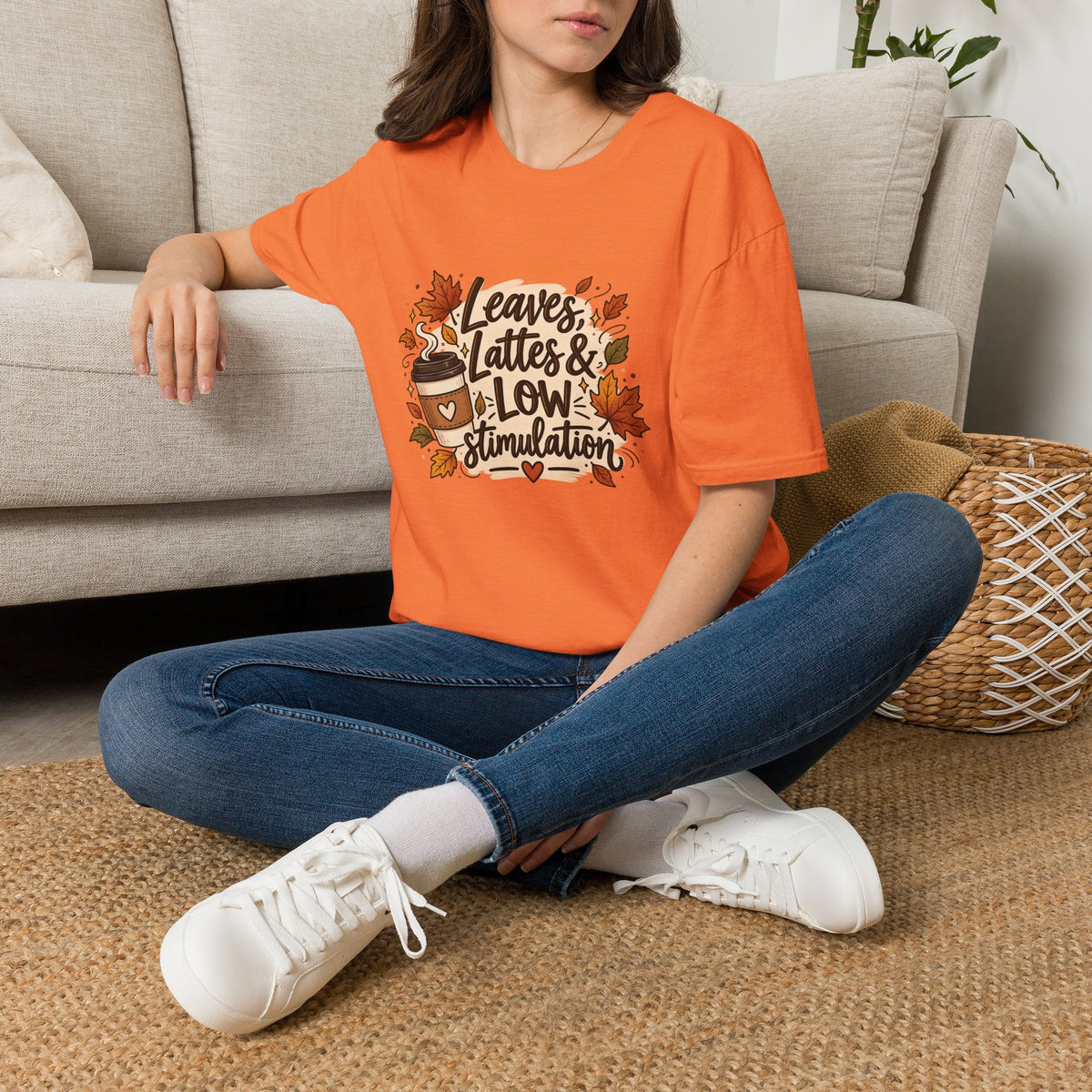 Fall Graphic Tee — "Leaves, Lattes & Low Stimulation" Cozy Autumn T-Shirt